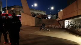 Series of skateboarders crash by London Bridge