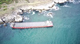 Drone footage shows Turkish-owner cargo ship that ran aground near Bulgarian nature reserve