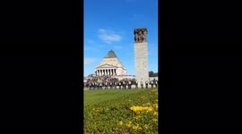 Moment of dispersal of protesters near the memorial monument in Melbourne, Australia