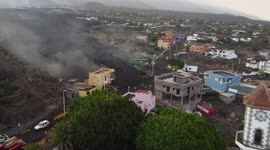 Drone footage - La Palma Volcano 22/09/2021. Entering Todoque from the air and showing the principal path of the lava with a drone.