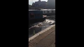 Man tries to jump onto canal boat