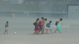 Sudden violent storm on beach in San Sebastian