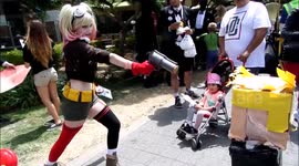 Donald Trump effigy beaten by Comic Con superheroes