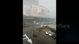 Basketball stand slides away in strong wind