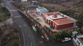 Drone footage - La Palma Volcano 21/09/2021. Showing the lava trail from a school.