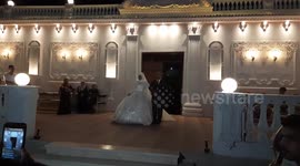 Father Accompany Daughter In Her Wedding Entrance by fireworks