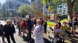 Protest outside British Home Office against using Beagle puppies ın experiments