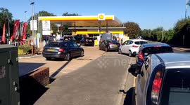 Cars queue in Petrol Shortage Panic at ALL Petrol Stations in Watford Hertfordshire UK
