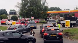 Chaotic scenes Drivers Cars at Shell and Asda petrol stations fuel shortage