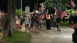 Anti vaccine protesters block Waikiki, AGAIN. Second week Saturday night anti vaccine mixed with pro Trump protestors block Waikiki. - police keeping people in check