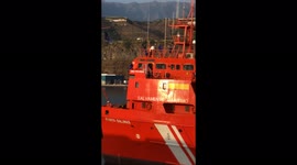 Supply ship arrives for volcano support at La Palma island Tazacorte port.