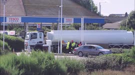 Petrol tanker arrives at a Tesco station in Kent to replenish supplies after panic buying, UK