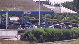 Long queues at a Tesco petrol station in Kent, UK