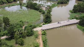 Aerial footage of floods after river bursts its banks in northern Thailand