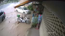 Burst water pipe sends torrents of water crashing into restaurant in Thailand