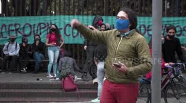 Unions hold marches in Bogota, Colombia against recently approved tax reform