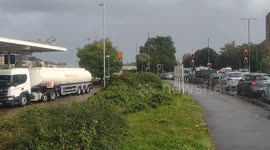 Fuel Crisis Day 5 Drivers Honk Horns at Gridlock congestion Empty Stations Closed while ASDA refueling