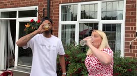 Funny moment UK woman destroys male friend during pint-downing competition