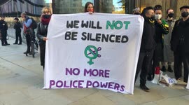 Sisters Uncut hold protest outside of Sarah Everard’s Killer Wayne Couzens’s Sentencing hearing at The Old Bailey