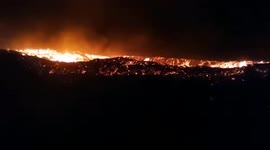 Volcanic eruption at night in La Palma, Spain