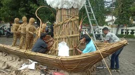 Beautiful ship sculpture made from woven rattan in Indonesia