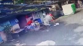 Scary moment stray cow attacks woman outside her home in India