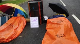 Extinction Rebellion protesters block three entrances at Farnborough private airport against private jet CO2 emissions