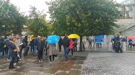 Protesters outise Scottish Parliament, Edinburgh