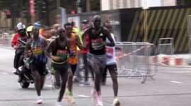 Sisay Lemma seen following lead group at London Marathon