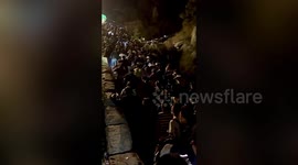 Thousands of tourists flock to Mount Tai at night time during China’s National Day holiday