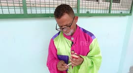 A Palestinian English language teacher, Louay Sheikh Eid, dressed as a clown while teaching school students, in Khan Younis in the southern Gaza strip