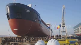 Amazing ship launching ceremony at Damen shipyard in Galati, Romania