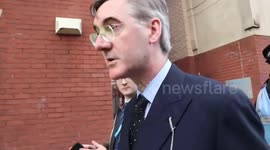 Jacob Rees-Mogg greeted with chorus of 'Tories out!' outside Conservative Party conference in Manchester