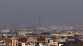 Russian annual check emergency sound system over St Petersburg, Russia