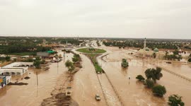 Drone footage on flooded Saham, Oman