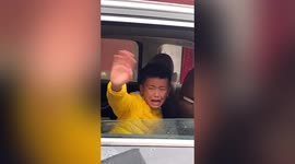 Crying grandson throws pocket money back to grandparents in tearful goodbye
