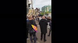 Newcastle United fans chant and cheer as Saudi takeover deal is announced