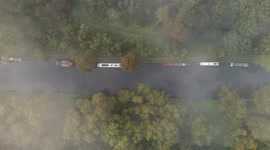 Stunning autumn view as thick fog envelops the River Lea in England's Hertfordshire