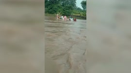 Farmers cross river for work in central India