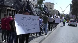 Palestinian supporters of Hizb ut-Tahrir or the Islamic Liberation Party of the Islamic Liberation Party march demanding a ban on Jewish prayer at Al-Aqsa mosque