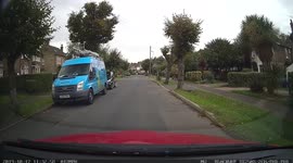 Cat runs out in front of a learner car but learner fails to do an emergency stop, but instructor stops the car, the cat loses one of his 9 lives!