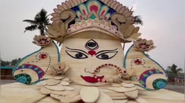 Durga Mata Ideal face made by ice cream sticks in Indian engineer student