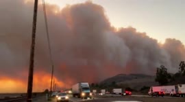 Massive cloud of smoke forms due to 3,000 acre Santa Barbara, California fire