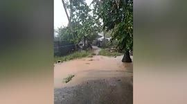 Heavy rains and strong winds felt in Philippines village due to tropical storm Kompasu