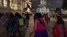London protesters support indigenous people’s rights at National Gallery