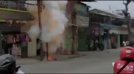 Terrifying moment undergound cables explode in Indonesian capital