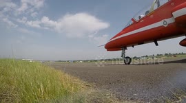 Royal Air Force Red Arrows hawks taxing to the apron upon arriving