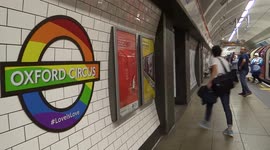 ARCHIVE: LGBT rainbow in sign of Oxford Street Station, London UK