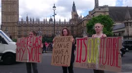 ARCHIVE: 16-17 years old girls protest against Brexit on Parliament Square, London,UK