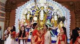 The Indian women's ritual involves the application of vermilion powder or sindoor on the idols of Goddess Durga
